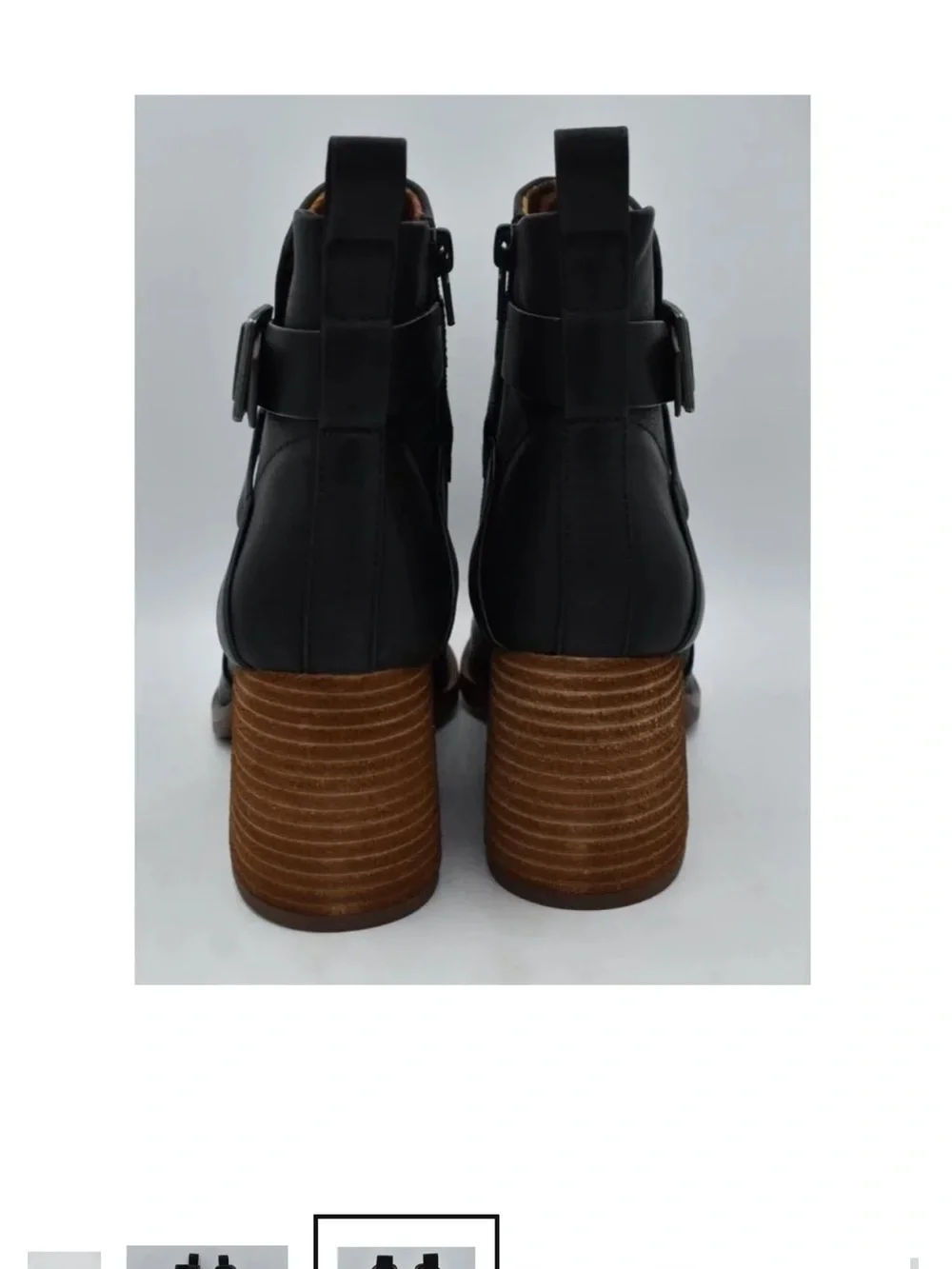 Kork-Ease Black Leather Buckle Strap Block Heel Ankle Boot